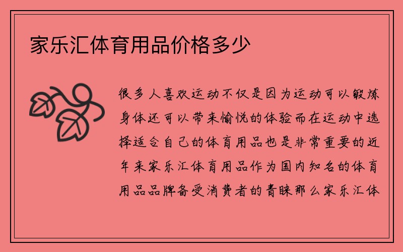 家乐汇体育用品价格多少